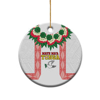 Mate Ma'a Tonga Rugby Personalised Ceramic Ornament Tongan Kahoa Lei Ngatu Pattern White LT14 - Polynesian Pride