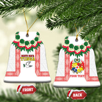 Mate Ma'a Tonga Rugby Personalised Ceramic Ornament Tongan Kahoa Lei Ngatu Pattern White LT14 Bell Flake White - Polynesian Pride