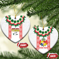 Mate Ma'a Tonga Rugby Personalised Ceramic Ornament Tongan Kahoa Lei Ngatu Pattern White LT14 Heart White - Polynesian Pride