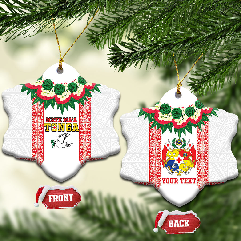 Mate Ma'a Tonga Rugby Personalised Ceramic Ornament Tongan Kahoa Lei Ngatu Pattern White LT14 Snow Flake White - Polynesian Pride