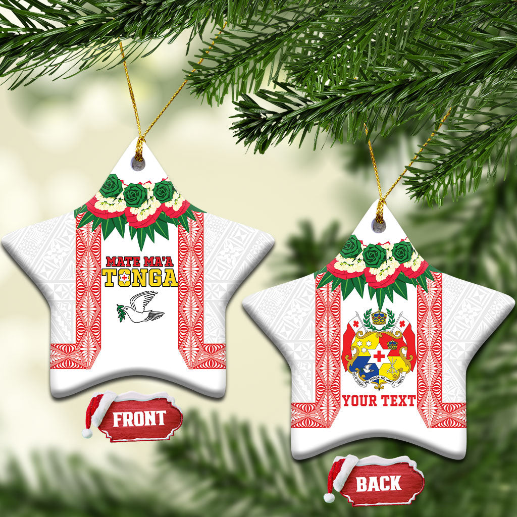 Mate Ma'a Tonga Rugby Personalised Ceramic Ornament Tongan Kahoa Lei Ngatu Pattern White LT14 Star White - Polynesian Pride