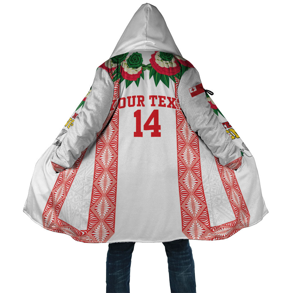 Mate Ma'a Tonga Rugby Custom Cloak Tongan Kahoa Lei Ngatu Pattern White LT14 Unisex White - Polynesian Pride