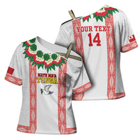 Mate Ma'a Tonga Rugby Custom Cross Shoulder Shirt Tongan Kahoa Lei Ngatu Pattern White LT14 - Polynesian Pride
