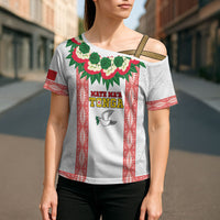 Mate Ma'a Tonga Rugby Custom Cross Shoulder Shirt Tongan Kahoa Lei Ngatu Pattern White LT14 - Polynesian Pride