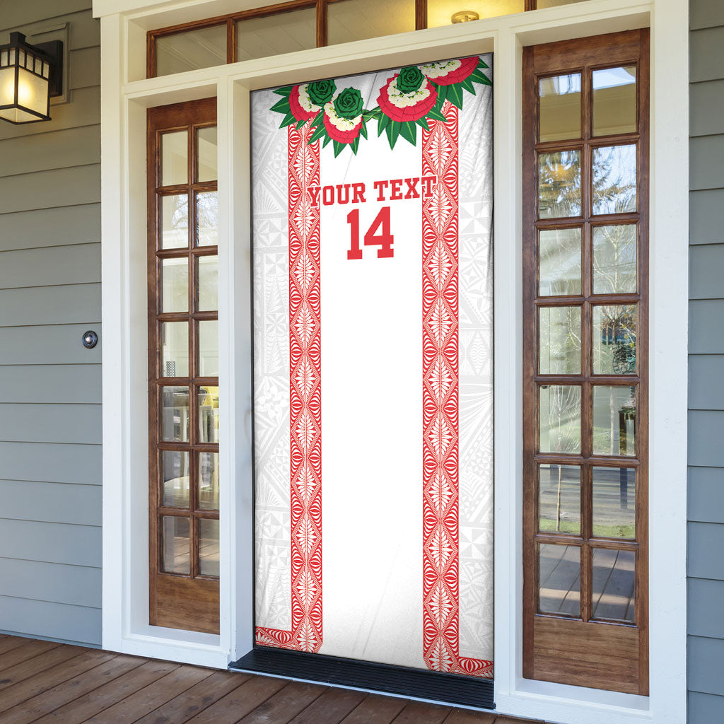 Mate Ma'a Tonga Rugby Custom Door Cover Tongan Kahoa Lei Ngatu Pattern White LT14 - Polynesian Pride