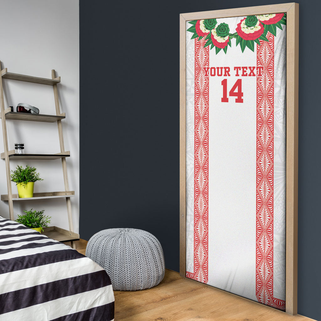 Mate Ma'a Tonga Rugby Custom Door Cover Tongan Kahoa Lei Ngatu Pattern White LT14 - Polynesian Pride