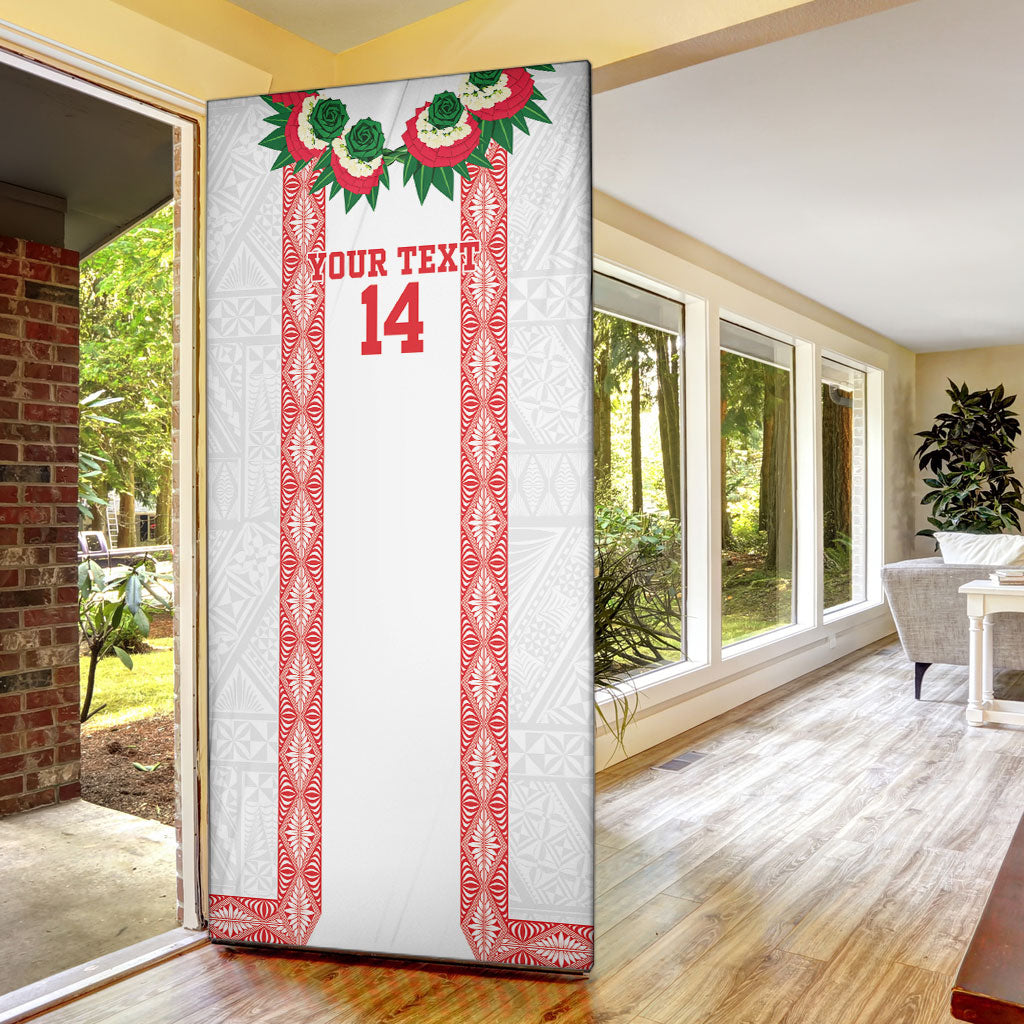 Mate Ma'a Tonga Rugby Custom Door Cover Tongan Kahoa Lei Ngatu Pattern White LT14 - Polynesian Pride
