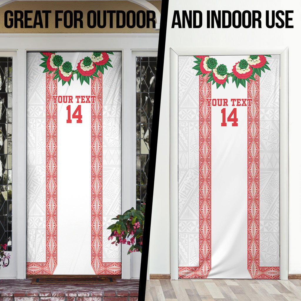 Mate Ma'a Tonga Rugby Custom Door Cover Tongan Kahoa Lei Ngatu Pattern White LT14 - Polynesian Pride