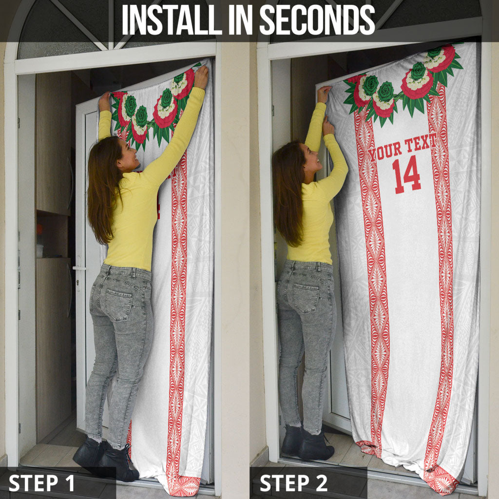 Mate Ma'a Tonga Rugby Custom Door Cover Tongan Kahoa Lei Ngatu Pattern White LT14 - Polynesian Pride