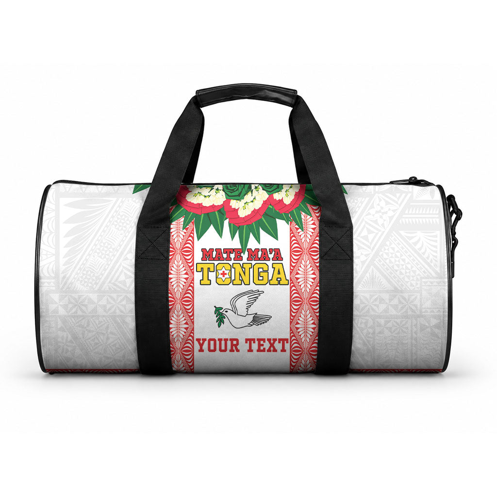 Mate Ma'a Tonga Rugby Custom Duffle Bag Tongan Kahoa Lei Ngatu Pattern White LT14 One size White - Polynesian Pride