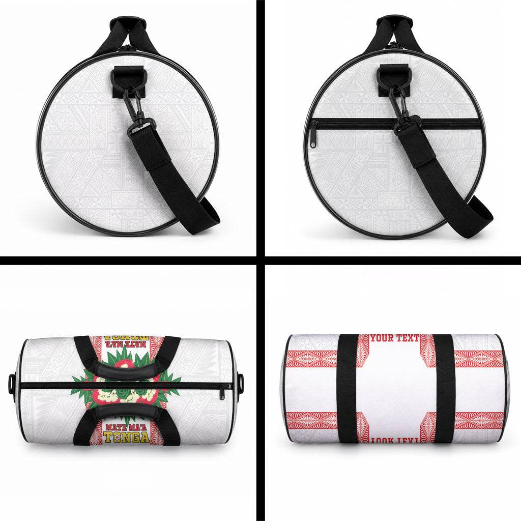 Mate Ma'a Tonga Rugby Custom Duffle Bag Tongan Kahoa Lei Ngatu Pattern White LT14 - Polynesian Pride