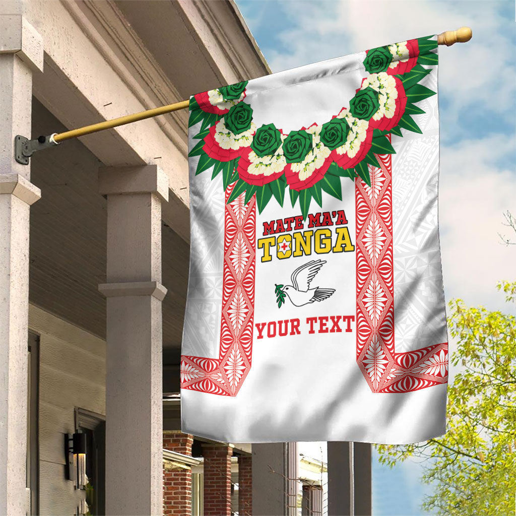 Mate Ma'a Tonga Rugby Custom Garden Flag Tongan Kahoa Lei Ngatu Pattern White LT14 House Flag White - Polynesian Pride