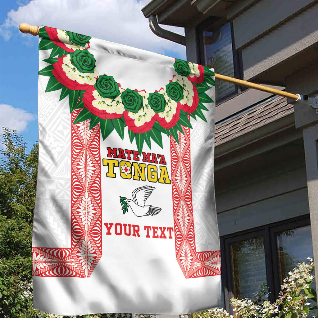 Mate Ma'a Tonga Rugby Custom Garden Flag Tongan Kahoa Lei Ngatu Pattern White LT14 - Polynesian Pride