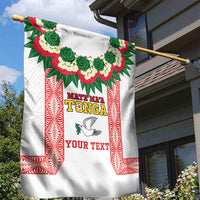 Mate Ma'a Tonga Rugby Custom Garden Flag Tongan Kahoa Lei Ngatu Pattern White LT14 - Polynesian Pride