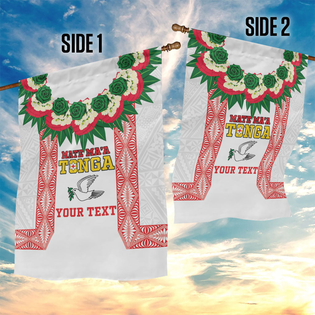 Mate Ma'a Tonga Rugby Custom Garden Flag Tongan Kahoa Lei Ngatu Pattern White LT14 - Polynesian Pride
