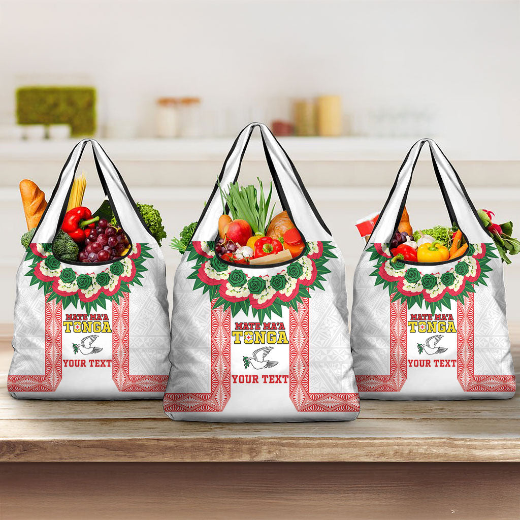 Mate Ma'a Tonga Rugby Custom Grocery Bag Tongan Kahoa Lei Ngatu Pattern White LT14 3-pack One Size White - Polynesian Pride
