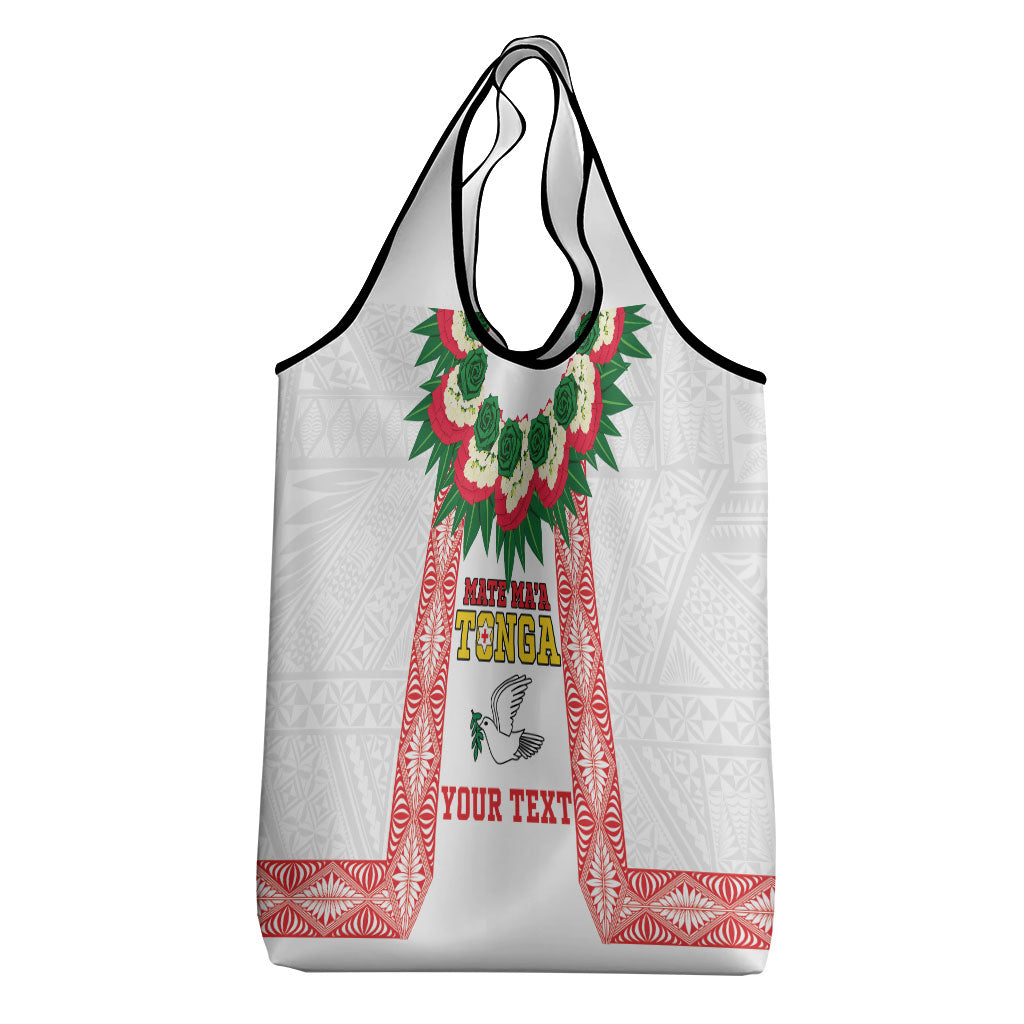Mate Ma'a Tonga Rugby Custom Grocery Bag Tongan Kahoa Lei Ngatu Pattern White LT14 - Polynesian Pride