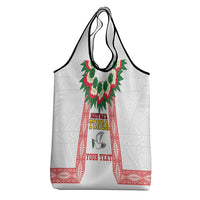 Mate Ma'a Tonga Rugby Custom Grocery Bag Tongan Kahoa Lei Ngatu Pattern White LT14 - Polynesian Pride