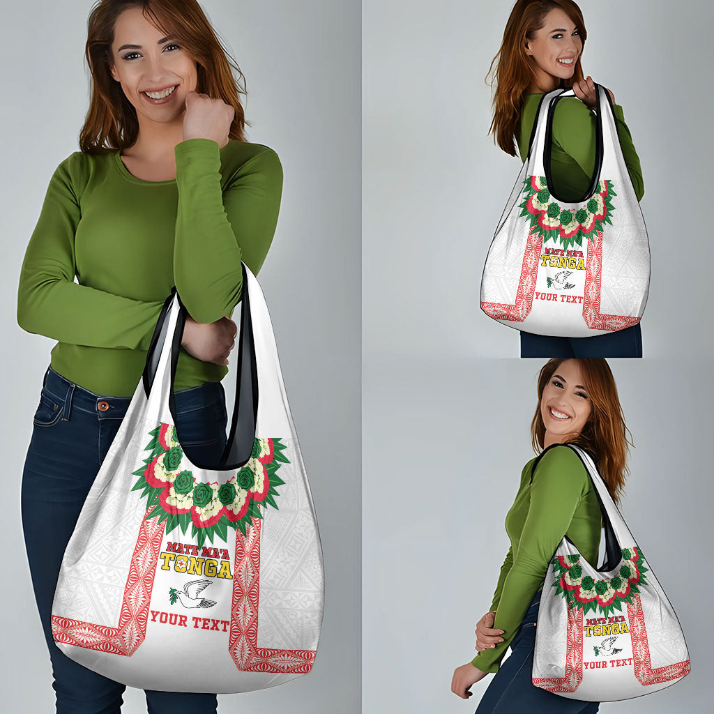 Mate Ma'a Tonga Rugby Custom Grocery Bag Tongan Kahoa Lei Ngatu Pattern White LT14 - Polynesian Pride