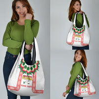 Mate Ma'a Tonga Rugby Custom Grocery Bag Tongan Kahoa Lei Ngatu Pattern White LT14 - Polynesian Pride