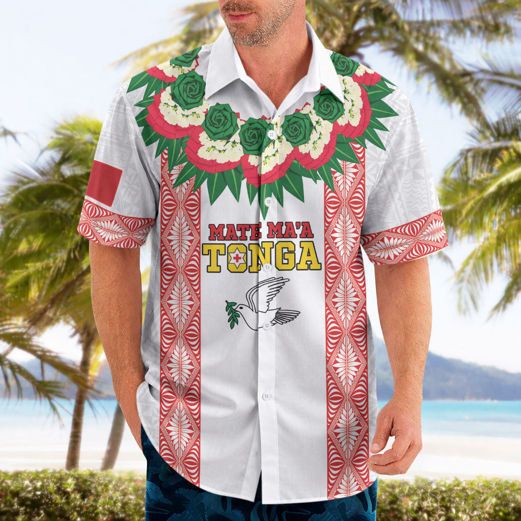Mate Ma'a Tonga Rugby Custom Hawaiian Shirt Tongan Kahoa Lei Ngatu Pattern White LT14 - Polynesian Pride