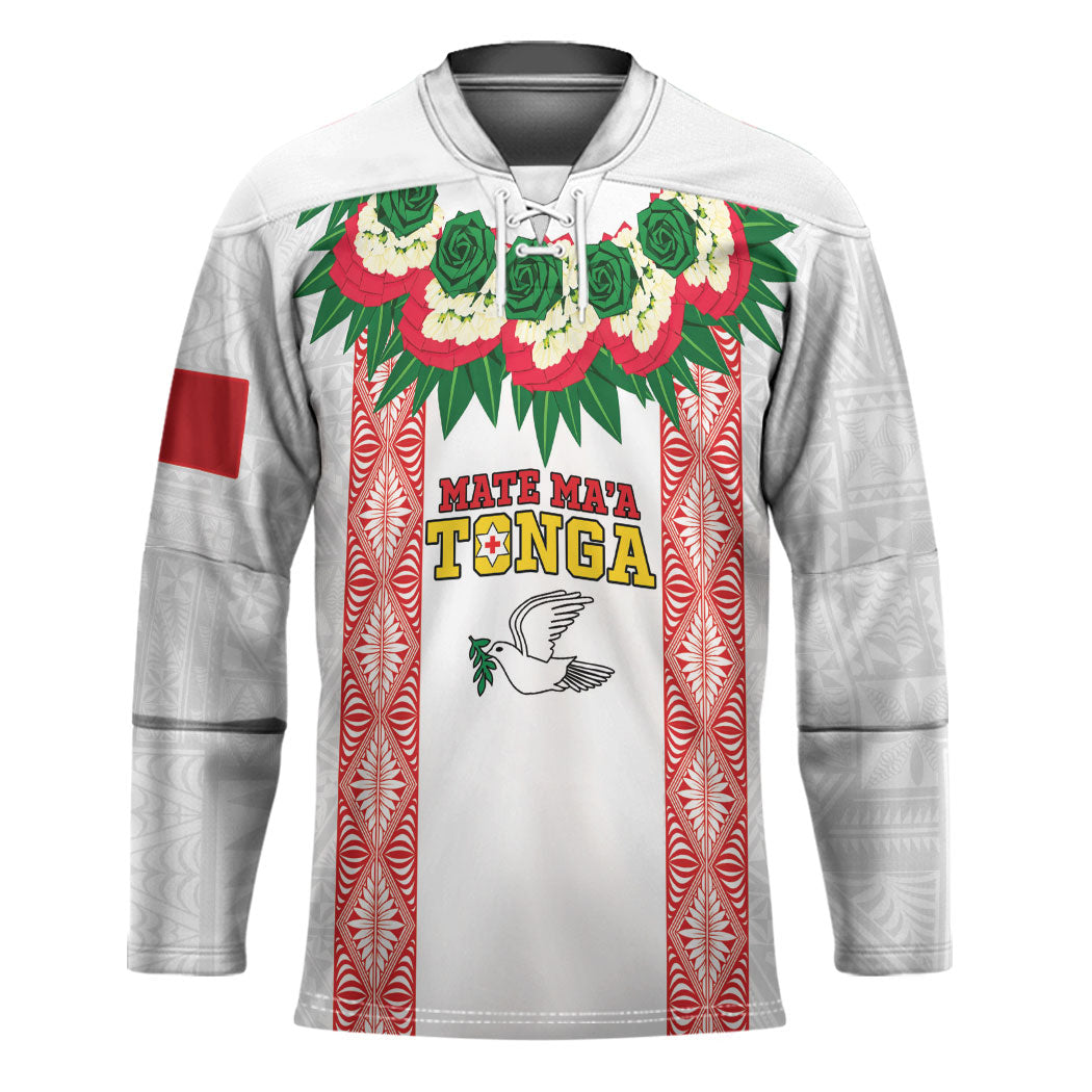 Mate Ma'a Tonga Rugby Custom Hockey Jersey Tongan Kahoa Lei Ngatu Pattern White LT14 Unisex White - Polynesian Pride