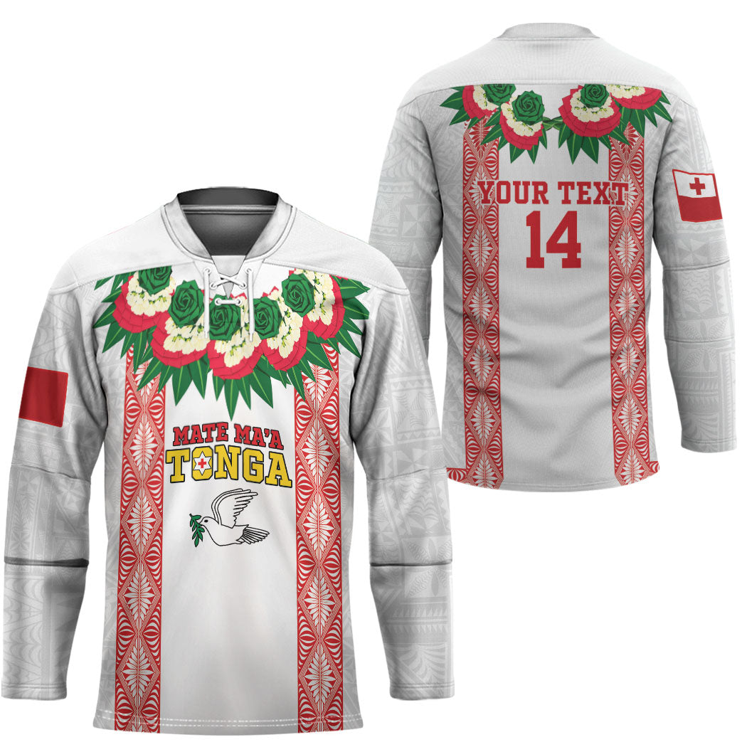 Mate Ma'a Tonga Rugby Custom Hockey Jersey Tongan Kahoa Lei Ngatu Pattern White LT14 - Polynesian Pride