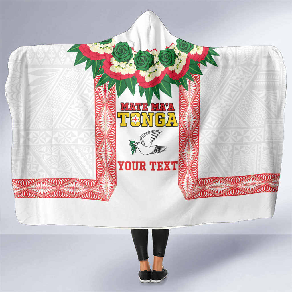 Mate Ma'a Tonga Rugby Custom Hooded Blanket Tongan Kahoa Lei Ngatu Pattern White LT14 One Size White - Polynesian Pride