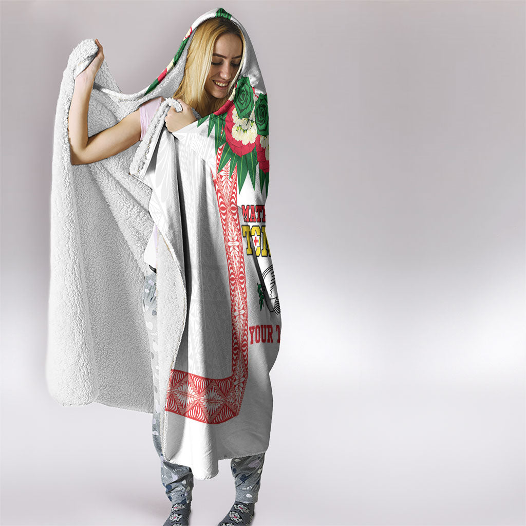 Mate Ma'a Tonga Rugby Custom Hooded Blanket Tongan Kahoa Lei Ngatu Pattern White LT14 - Polynesian Pride