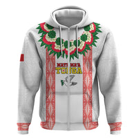 Mate Ma'a Tonga Rugby Custom Hoodie Tongan Kahoa Lei Ngatu Pattern White LT14 Zip Hoodie White - Polynesian Pride