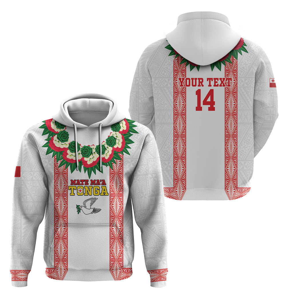 Mate Ma'a Tonga Rugby Custom Hoodie Tongan Kahoa Lei Ngatu Pattern White LT14 - Polynesian Pride