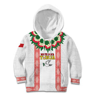 Mate Ma'a Tonga Rugby Custom Kid Hoodie Tongan Kahoa Lei Ngatu Pattern White LT14 Hoodie White - Polynesian Pride
