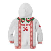 Mate Ma'a Tonga Rugby Custom Kid Hoodie Tongan Kahoa Lei Ngatu Pattern White LT14 - Polynesian Pride