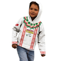 Mate Ma'a Tonga Rugby Custom Kid Hoodie Tongan Kahoa Lei Ngatu Pattern White LT14 - Polynesian Pride