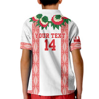 Mate Ma'a Tonga Rugby Custom Kid Polo Shirt Tongan Kahoa Lei Ngatu Pattern White LT14 - Polynesian Pride