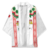 Mate Ma'a Tonga Rugby Custom Kimono Tongan Kahoa Lei Ngatu Pattern White LT14 Unisex White - Polynesian Pride