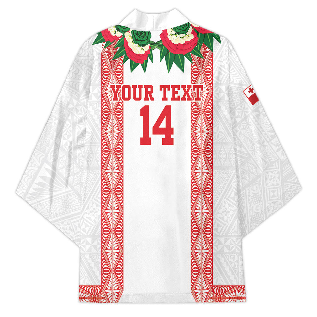 Mate Ma'a Tonga Rugby Custom Kimono Tongan Kahoa Lei Ngatu Pattern White LT14 - Polynesian Pride
