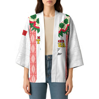 Mate Ma'a Tonga Rugby Custom Kimono Tongan Kahoa Lei Ngatu Pattern White LT14 - Polynesian Pride