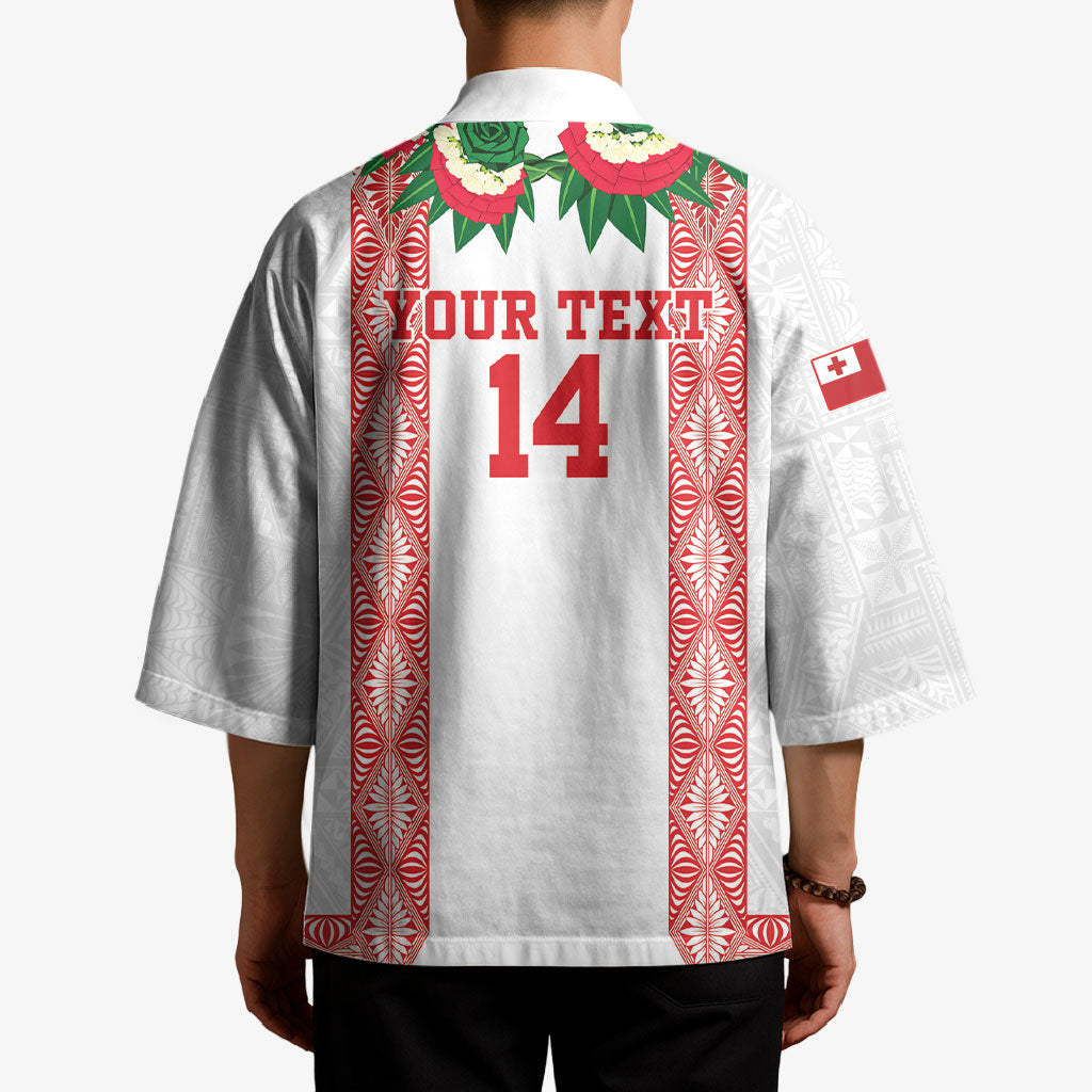Mate Ma'a Tonga Rugby Custom Kimono Tongan Kahoa Lei Ngatu Pattern White LT14 - Polynesian Pride