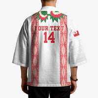 Mate Ma'a Tonga Rugby Custom Kimono Tongan Kahoa Lei Ngatu Pattern White LT14 - Polynesian Pride