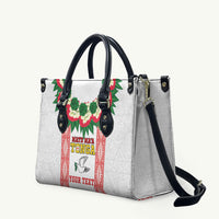 Mate Ma'a Tonga Rugby Custom Leather Bag Tongan Kahoa Lei Ngatu Pattern White LT14 White - Polynesian Pride