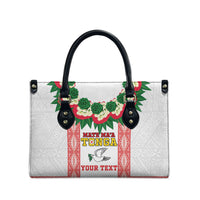 Mate Ma'a Tonga Rugby Custom Leather Bag Tongan Kahoa Lei Ngatu Pattern White LT14 - Polynesian Pride