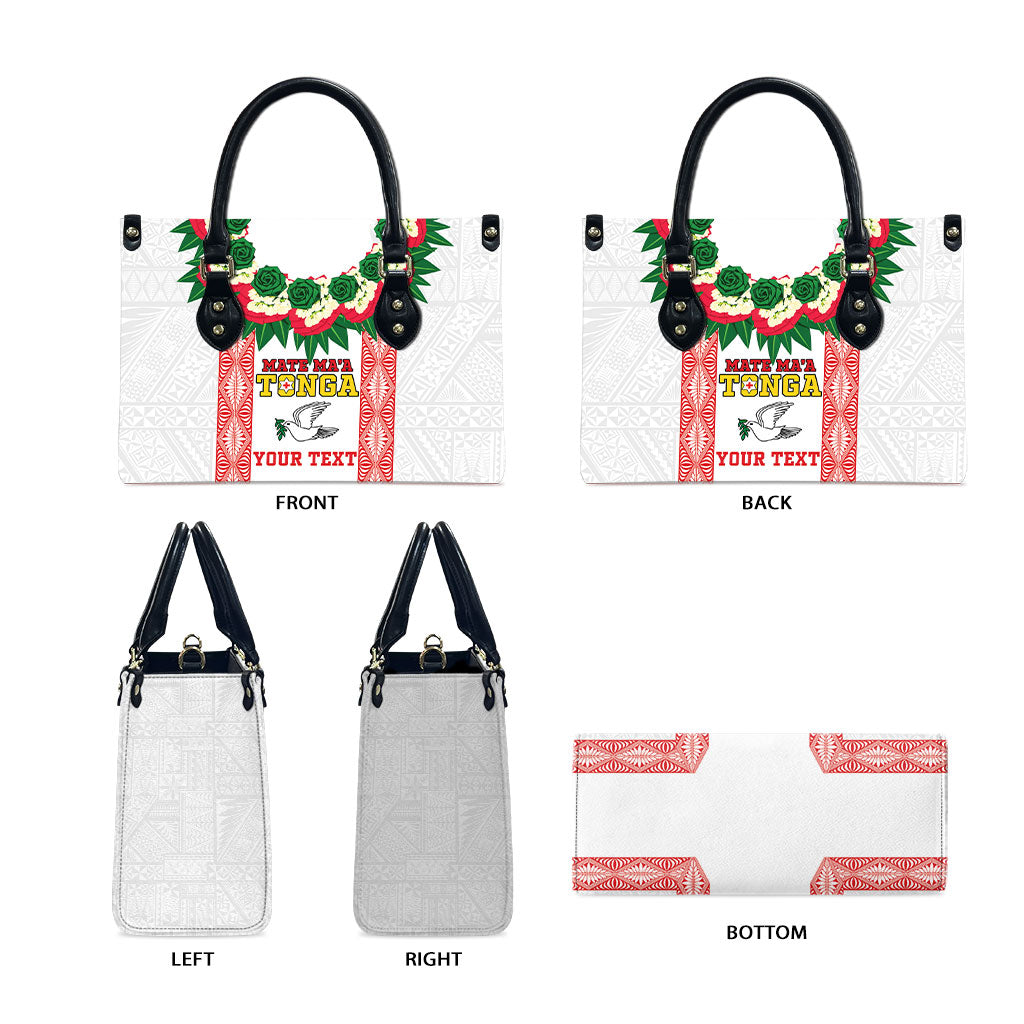 Mate Ma'a Tonga Rugby Custom Leather Bag Tongan Kahoa Lei Ngatu Pattern White LT14 - Polynesian Pride
