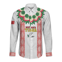 Mate Ma'a Tonga Rugby Custom Long Sleeve Button Shirt Tongan Kahoa Lei Ngatu Pattern White LT14 Unisex White - Polynesian Pride