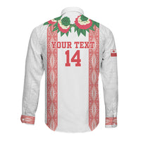 Mate Ma'a Tonga Rugby Custom Long Sleeve Button Shirt Tongan Kahoa Lei Ngatu Pattern White LT14 - Polynesian Pride
