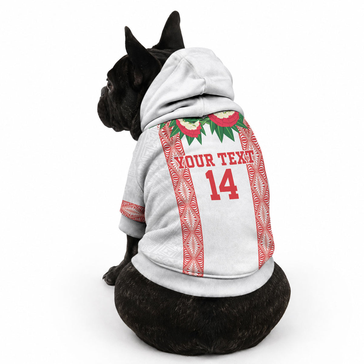 Mate Ma'a Tonga Rugby Custom Pet Hoodie Tongan Kahoa Lei Ngatu Pattern White LT14 - Polynesian Pride