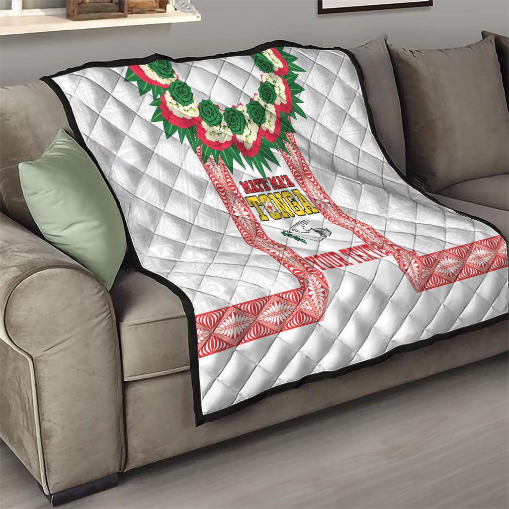 Mate Ma'a Tonga Rugby Custom Quilt Tongan Kahoa Lei Ngatu Pattern White LT14 - Polynesian Pride