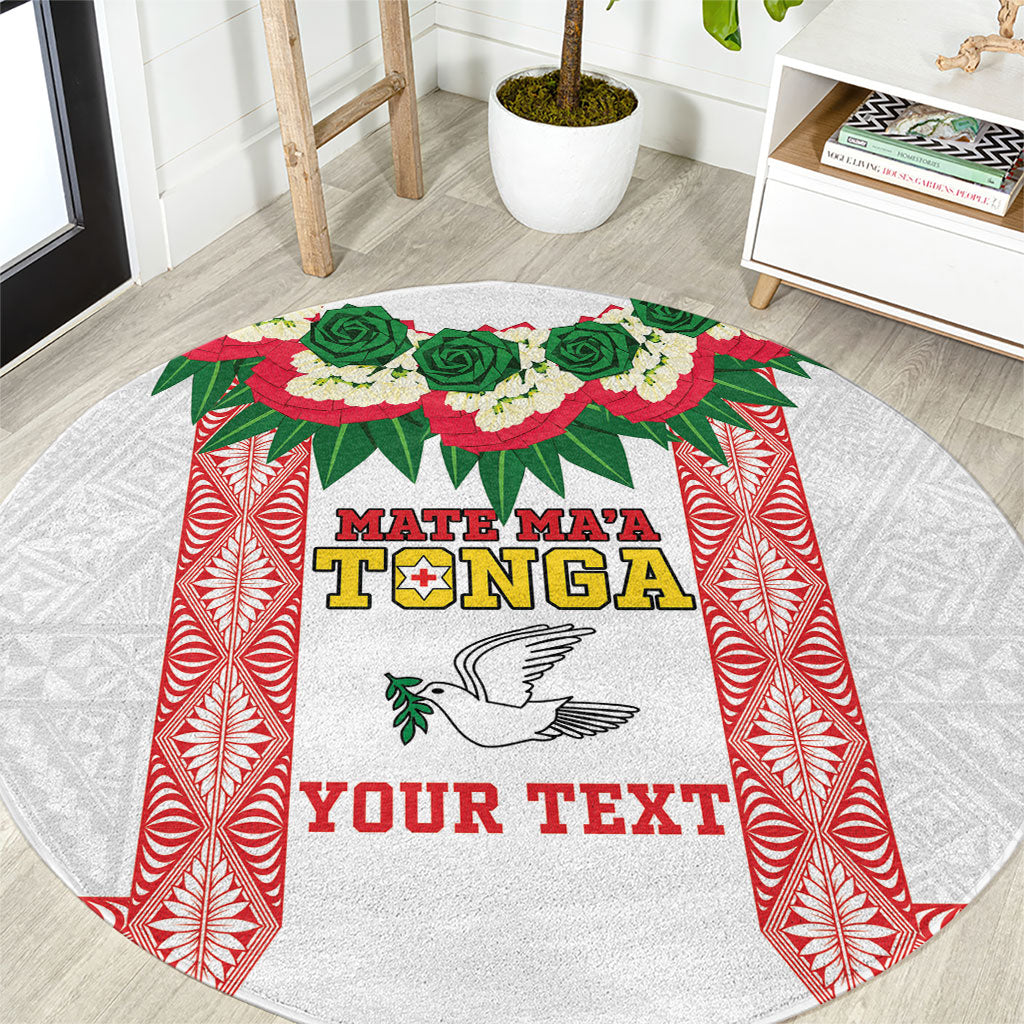 Mate Ma'a Tonga Rugby Custom Round Carpet Tongan Kahoa Lei Ngatu Pattern White LT14 White - Polynesian Pride