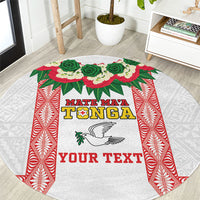 Mate Ma'a Tonga Rugby Custom Round Carpet Tongan Kahoa Lei Ngatu Pattern White LT14 White - Polynesian Pride