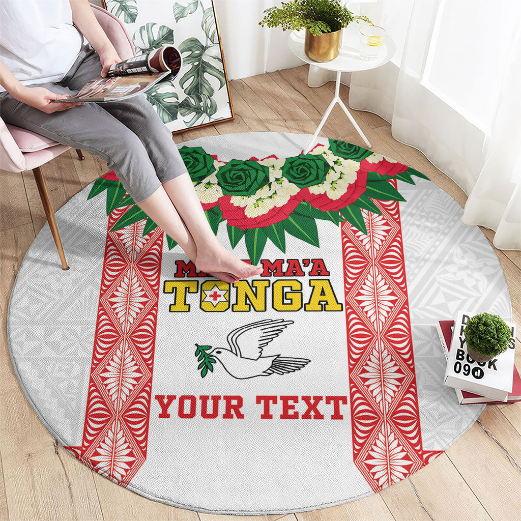 Mate Ma'a Tonga Rugby Custom Round Carpet Tongan Kahoa Lei Ngatu Pattern White LT14 - Polynesian Pride